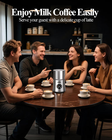 Rafow 5 in 1 milk frother latte art ready foams for hot drinks.