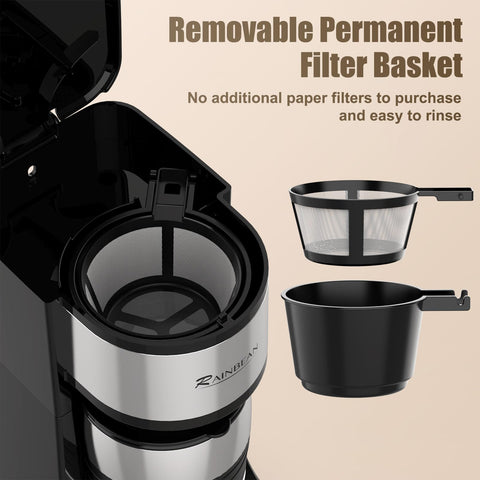 RainBean 14oz water reservoir with clear level markings for precise cups.