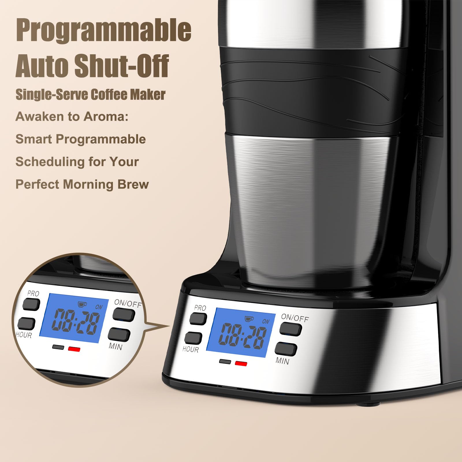 RainBean programmable display enables 24-hour brewing readiness.