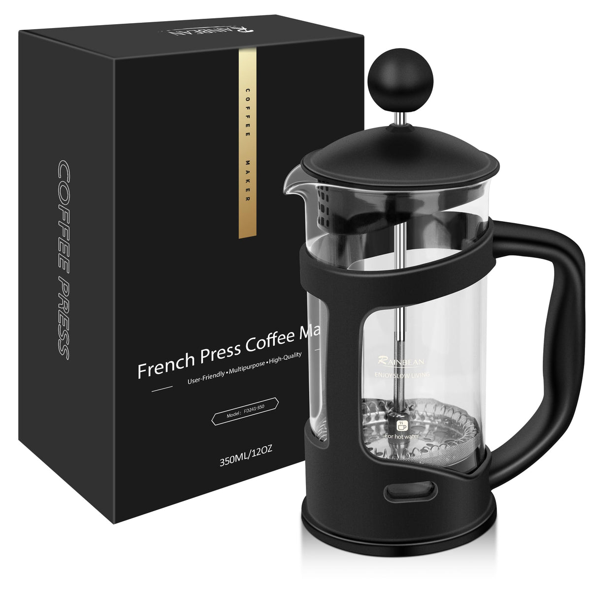 RAINBEAN Mini French Press compact-design in hand for a quick morning cup.