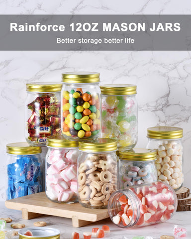 Rainforce 12oz jar sealed for secure preservation and pantry organization.