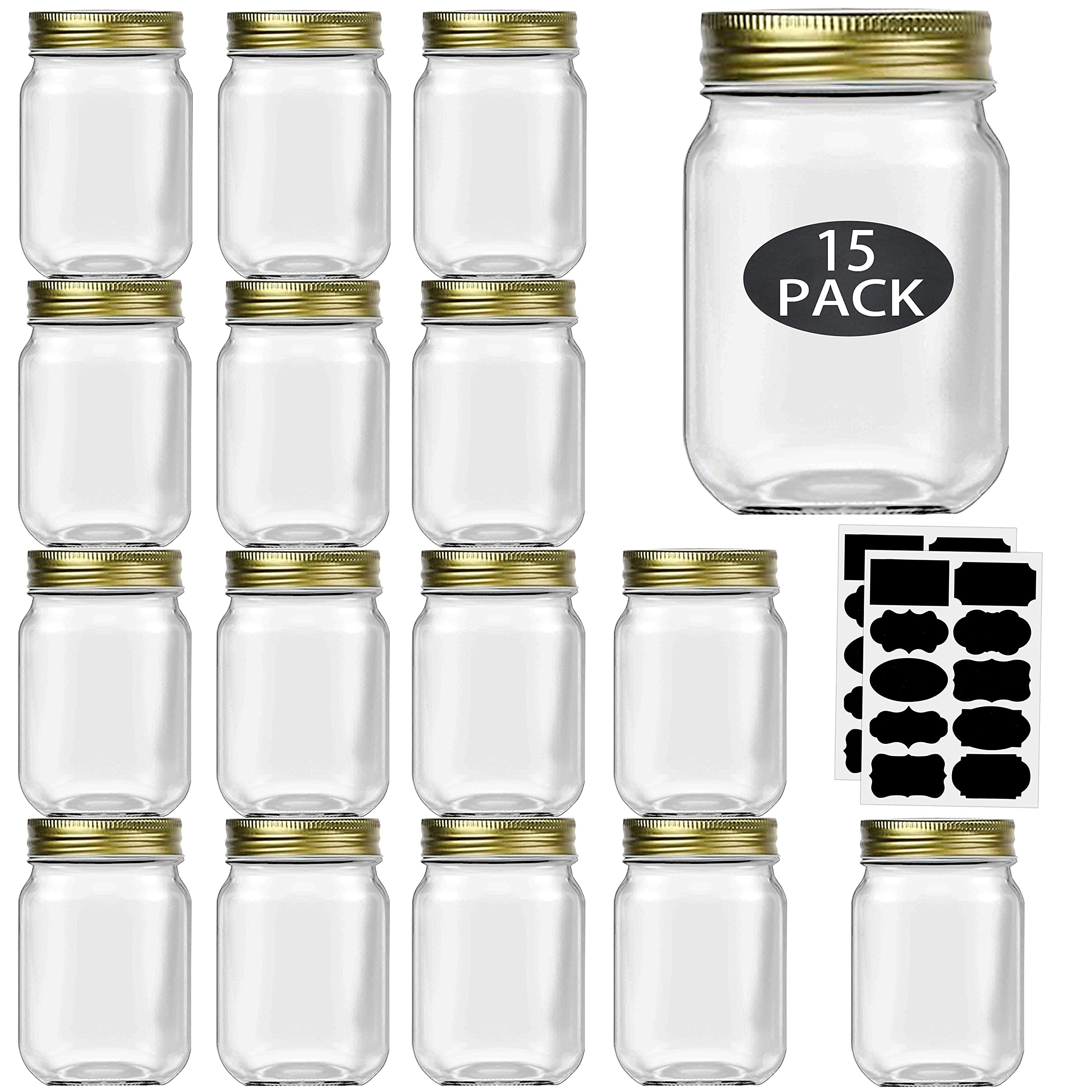 Rainforce 16oz mason jar with regular mouth and gold lid for versatile storage