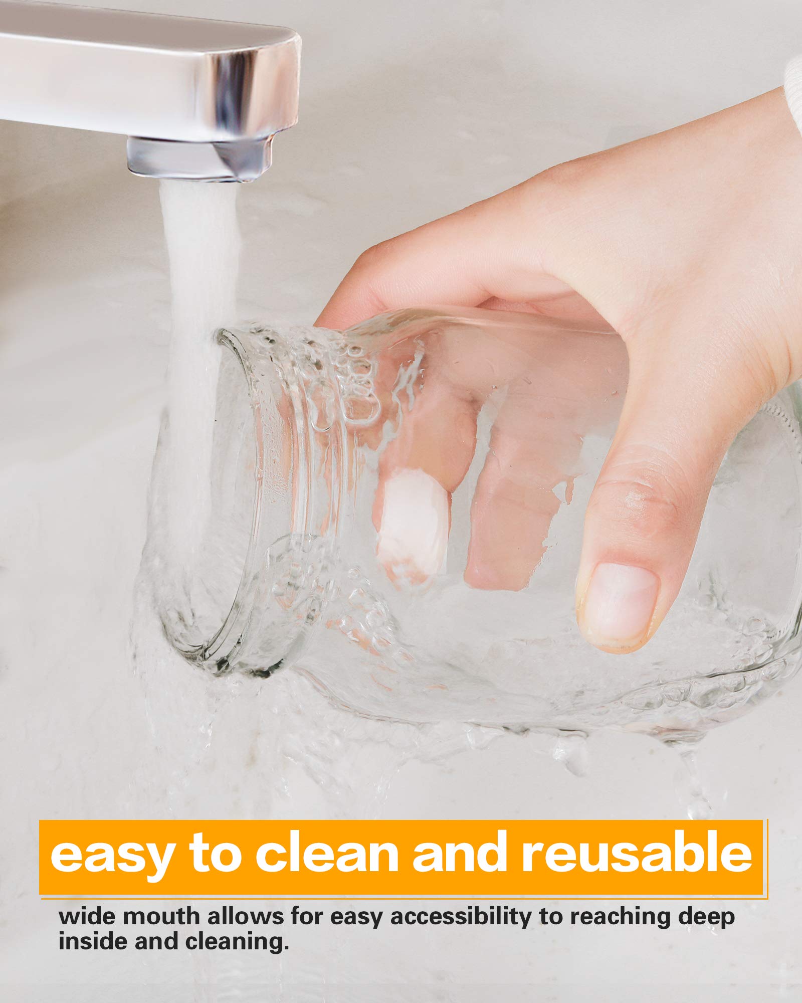 Rainforce dishwasher-safe glass jar for easy cleanup after use.