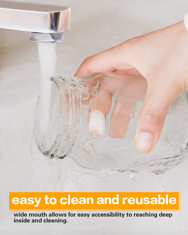 Rainforce dishwasher-safe glass jar for easy cleanup after use.