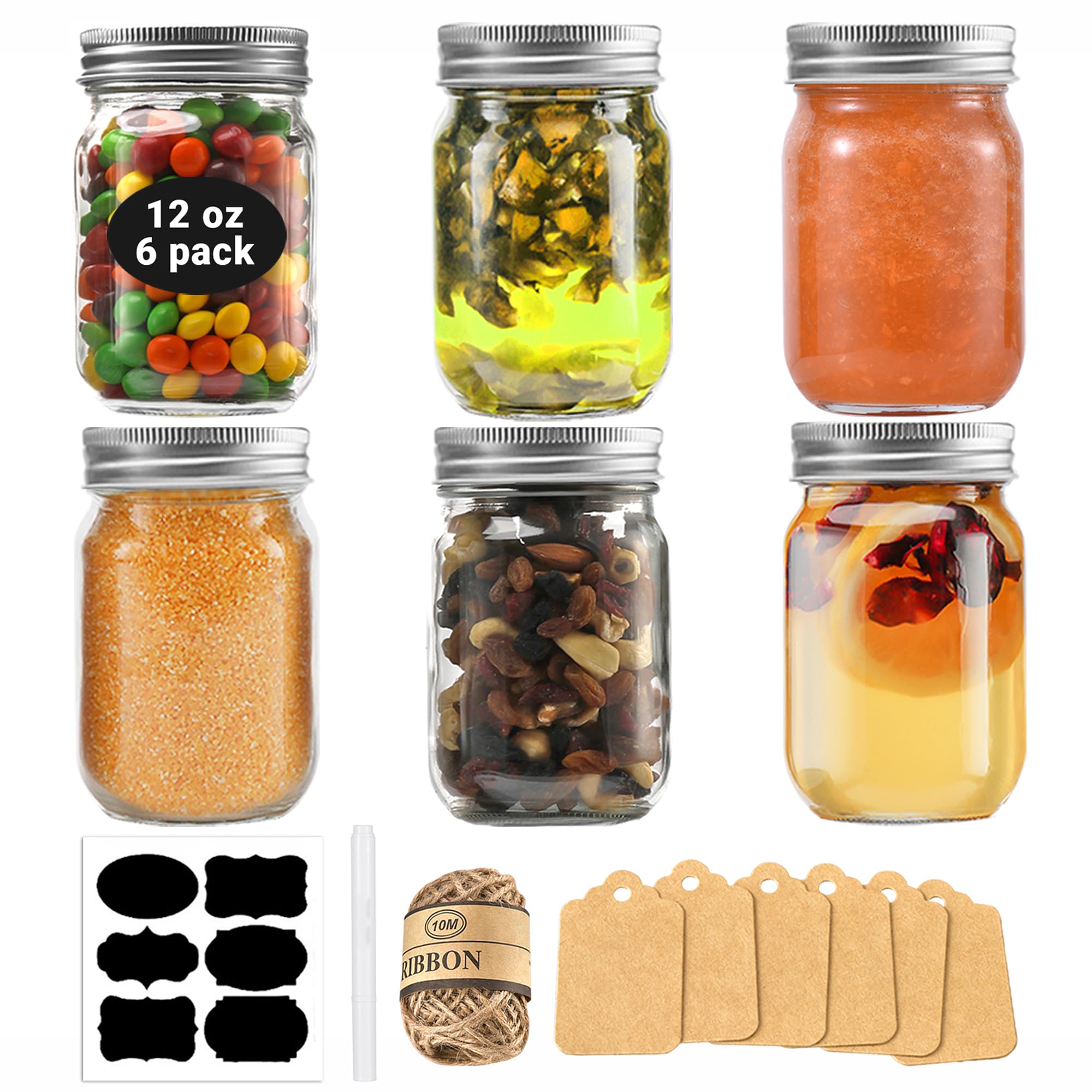 Rainforce 12oz mason jar in clear glass for visibility and storage.