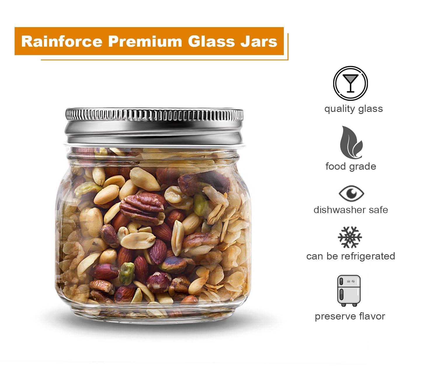 Rainforce transparent glass shows contents of jams and spices clearly