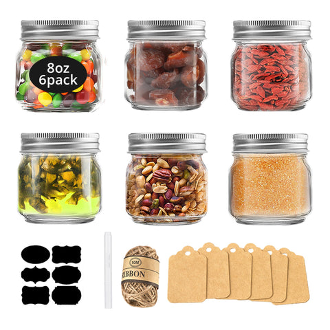 Rainforce 8 oz mason jars with silver lids for clear content visibility and organized storage