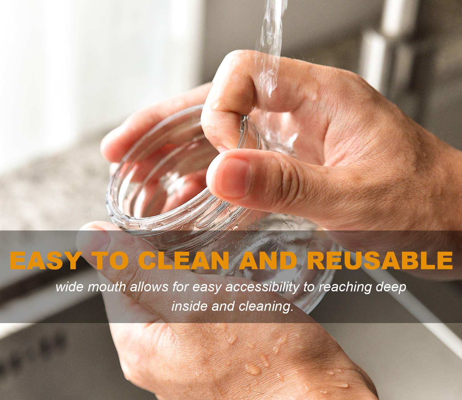 Rainforce regular-mouth jar with 2.5-inch opening for easy filling and cleaning