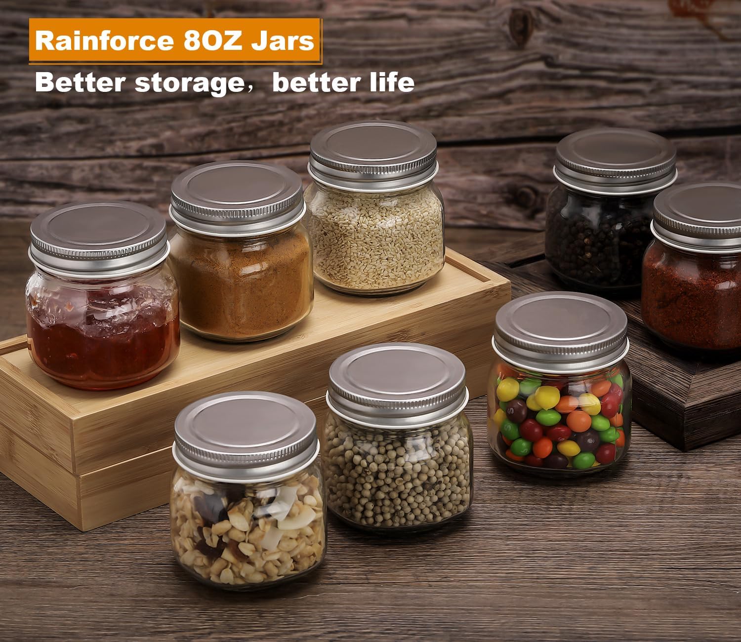 Rainforce wide-mouth 8 oz jar for easy filling and cleaning during preserves