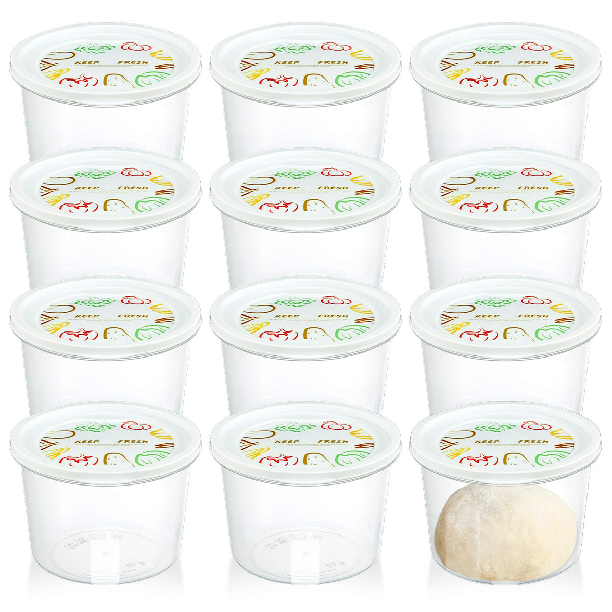 Rainmae twelve-pack pizza dough proofing boxes with lids for organized fridge storage.