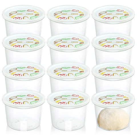 Rainmae twelve-pack pizza dough proofing boxes with lids for organized fridge storage.