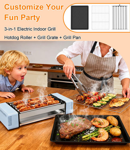 RAIQEE 3-in-1 indoor grill exterior showing versatile cooking modes.