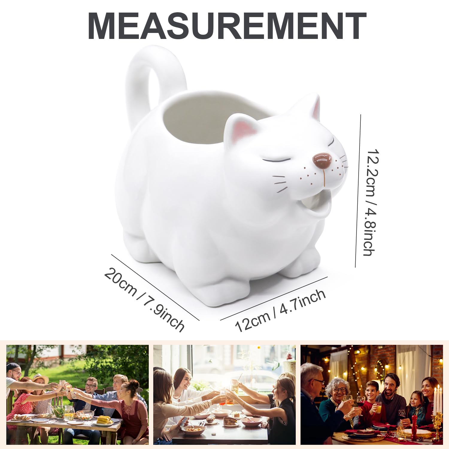 RAISLY cat gravy boat shown as dishwasher-safe for easy cleaning.