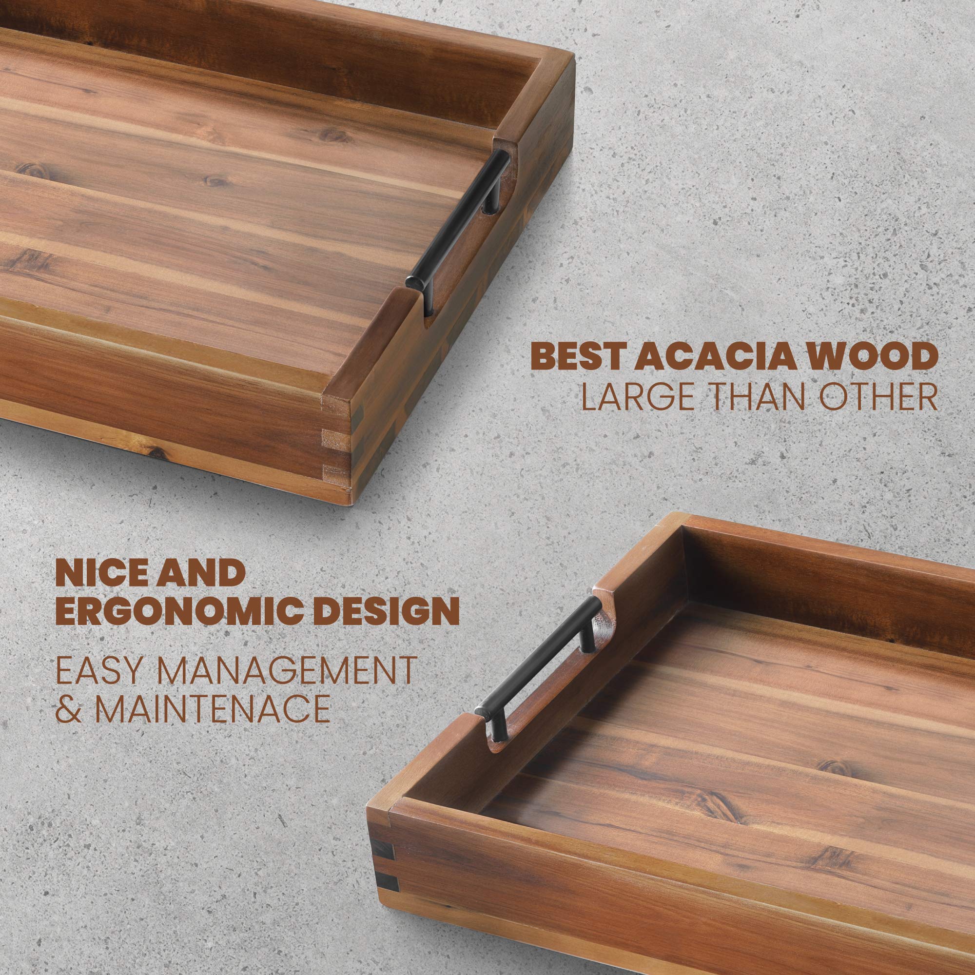 Rakyto acacia tray with rounded edges helps prevent spills.