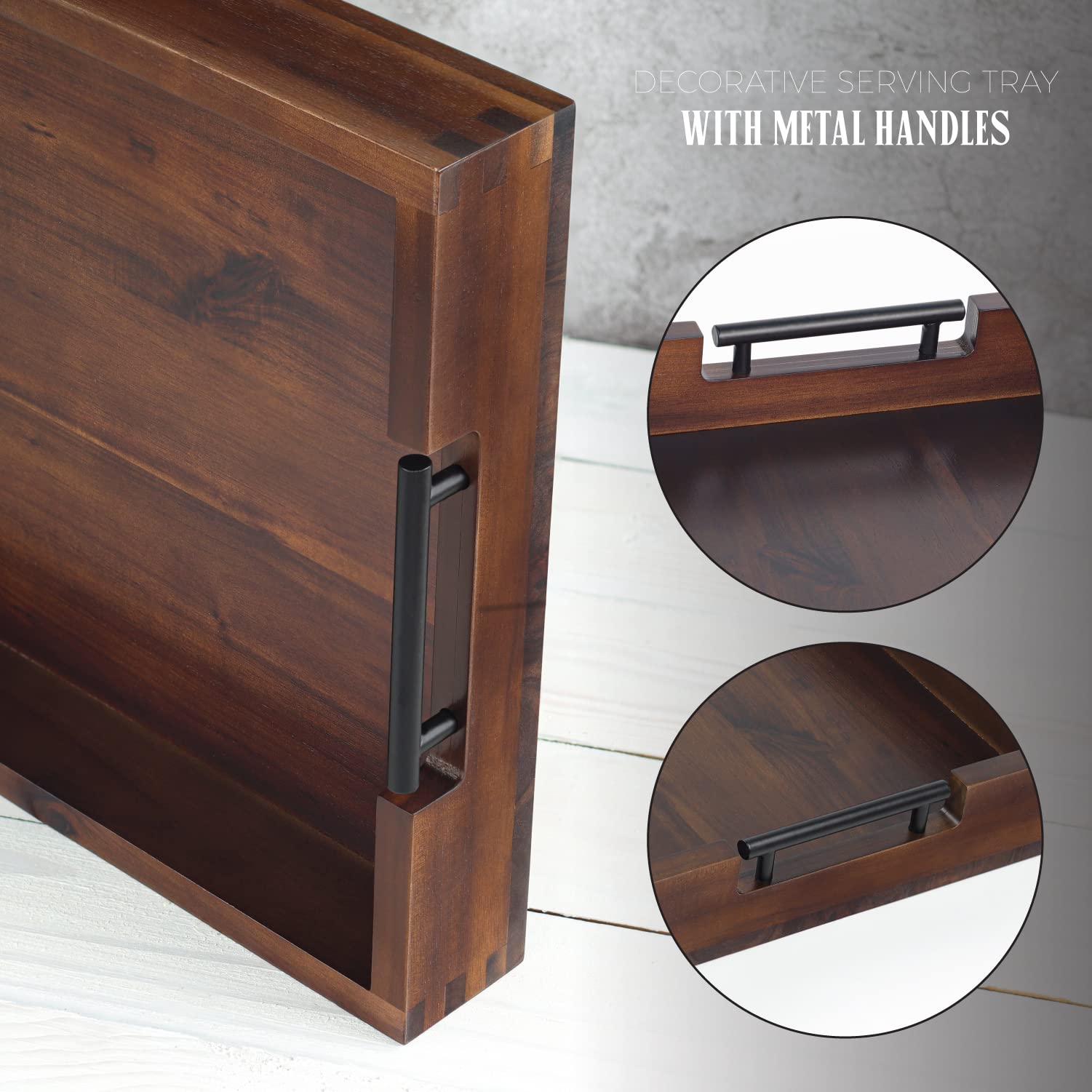 RAKYTO acacia wood tray enhances coffee table setups