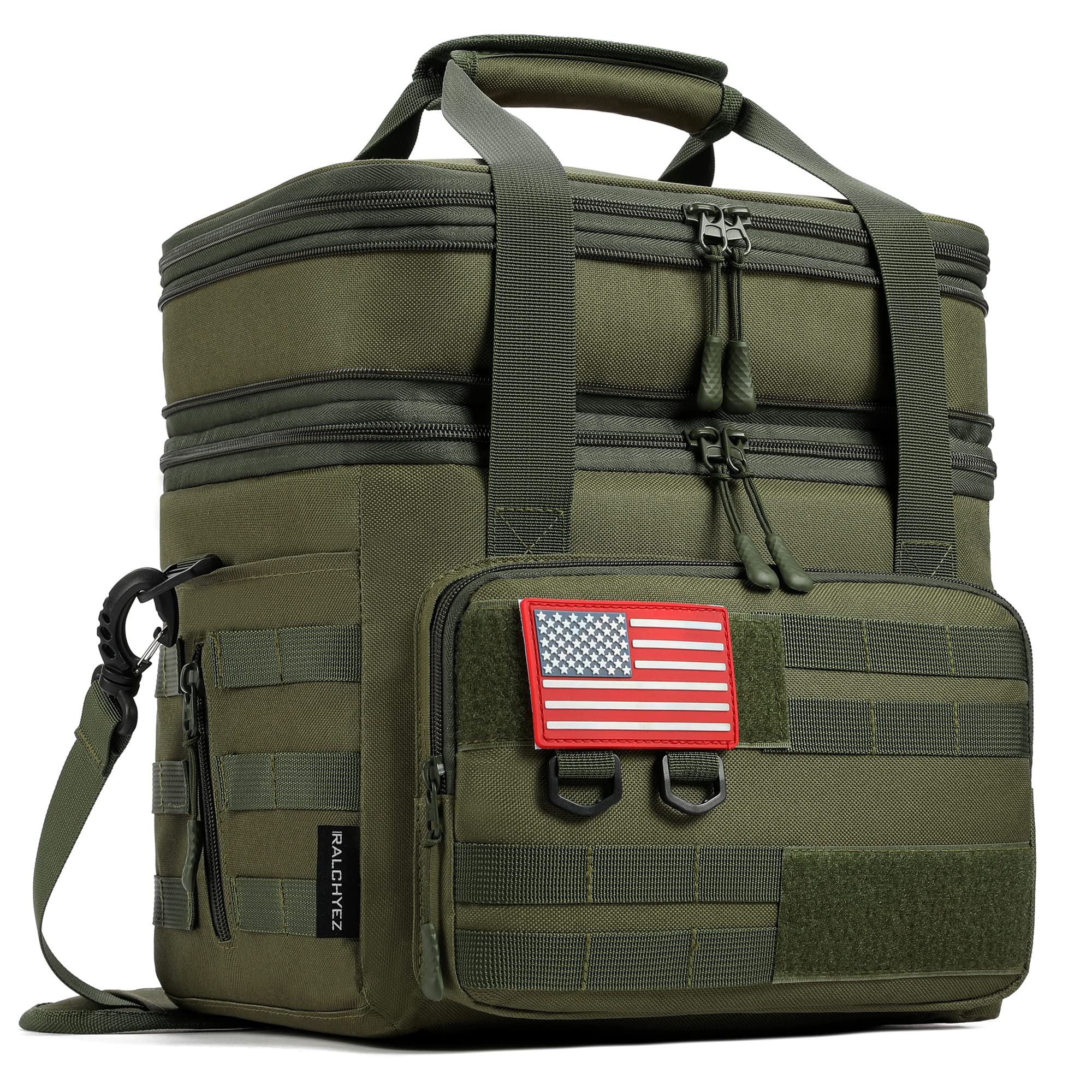 RalChyez tactical lunch bag front view shows 20L capacity for meals on the go