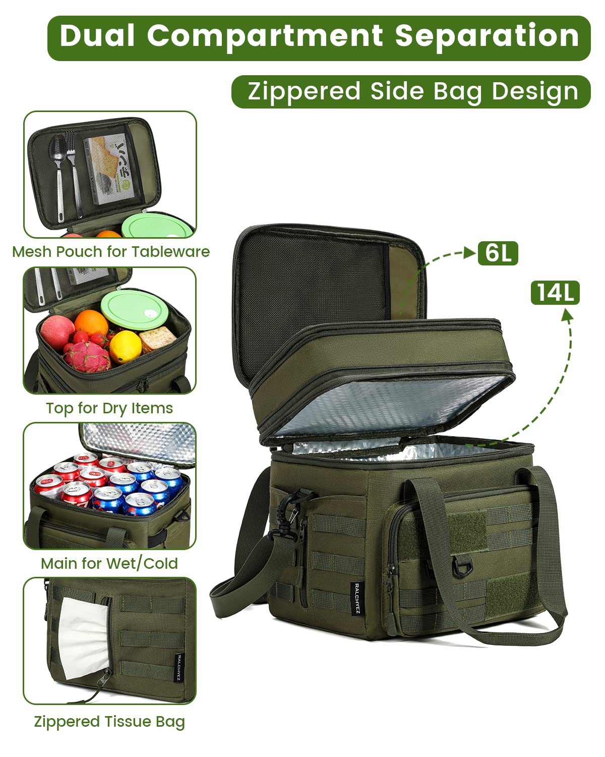 RalChyez lunch bag insulation layer highlights 7-8 hour temperature retention