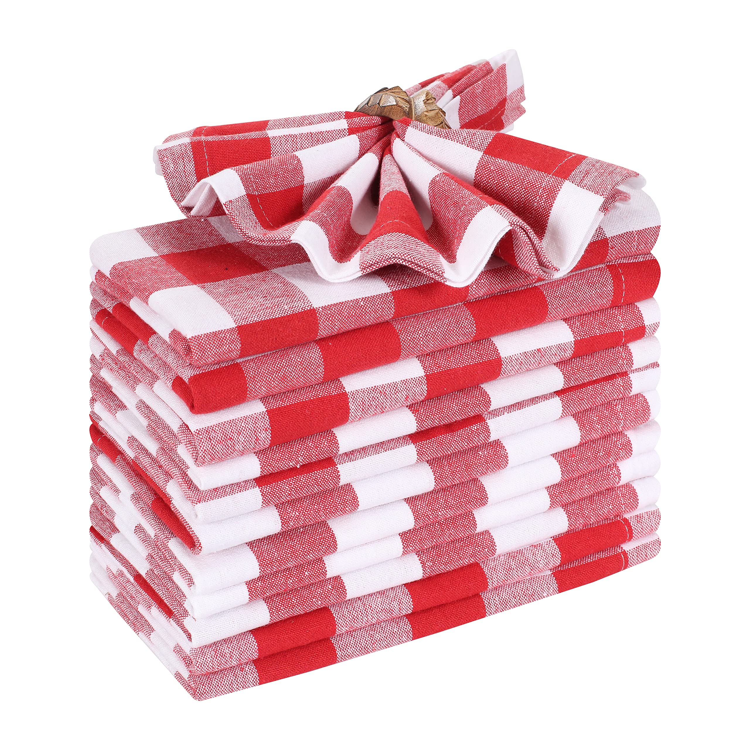 Ramanta Home gingham napkins 12-pack in red and white for elegant table settings.