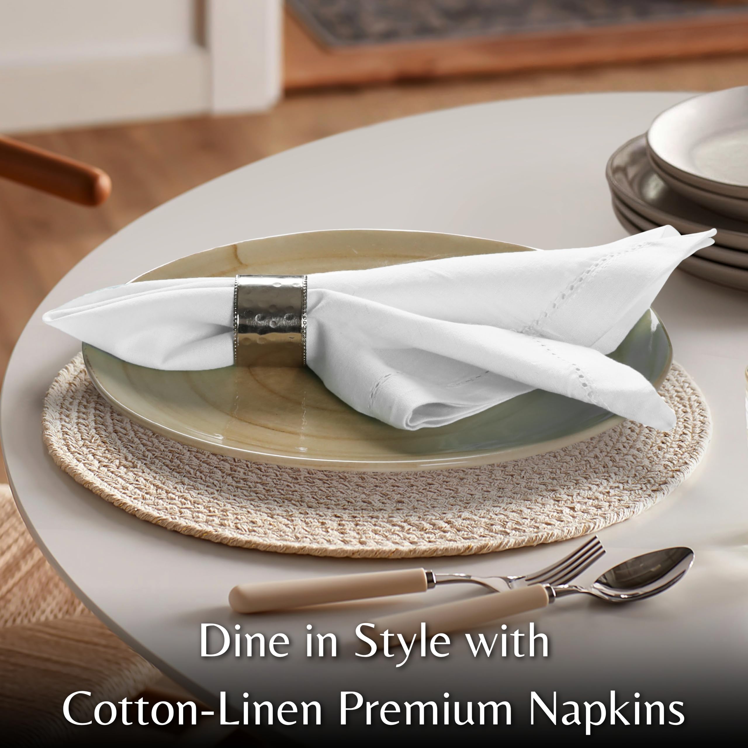 Ramanta Home white flax-cotton napkins provide clean, versatile styling.