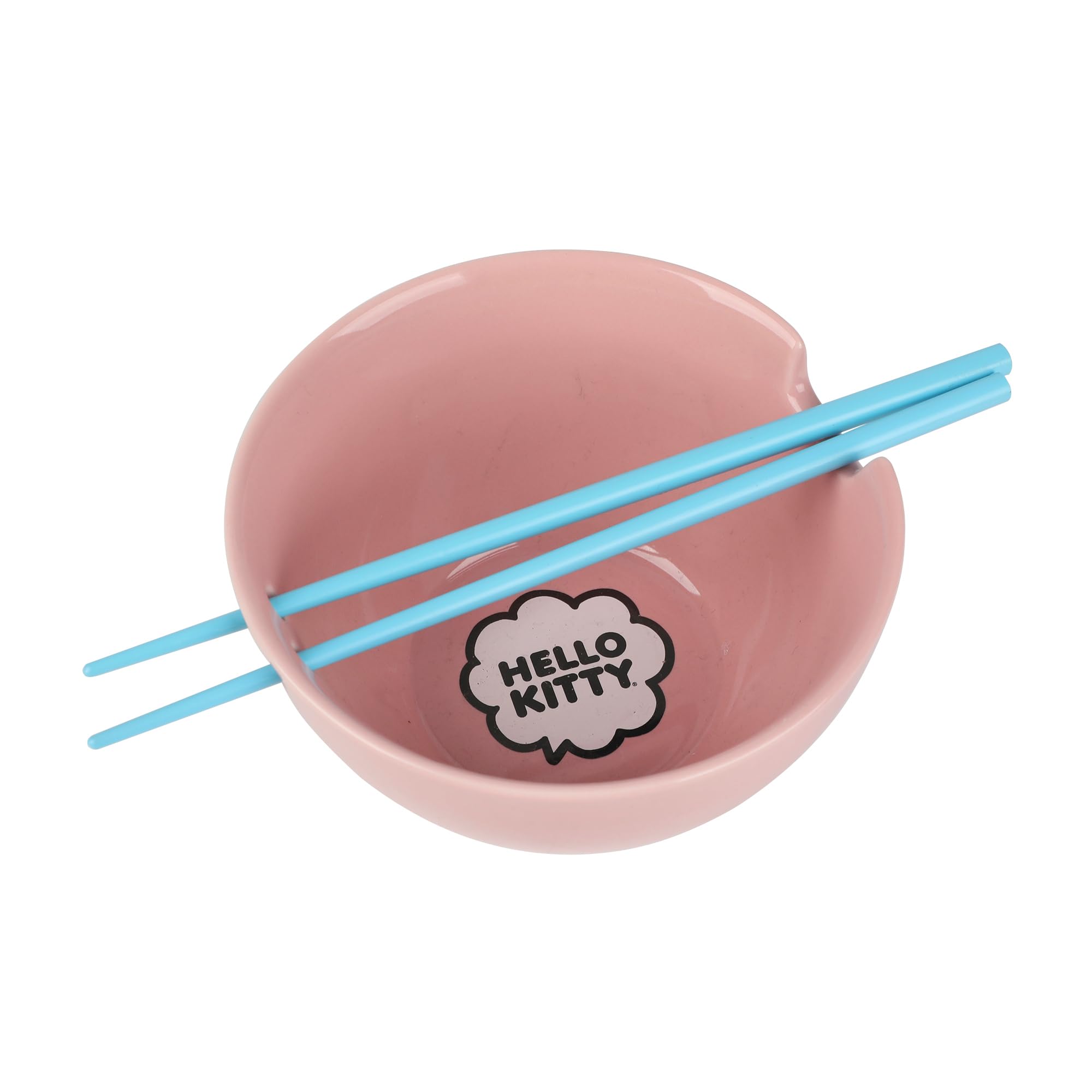 Bioworld Hello Kitty ramen bowl with wide mouth eases filling noodles.