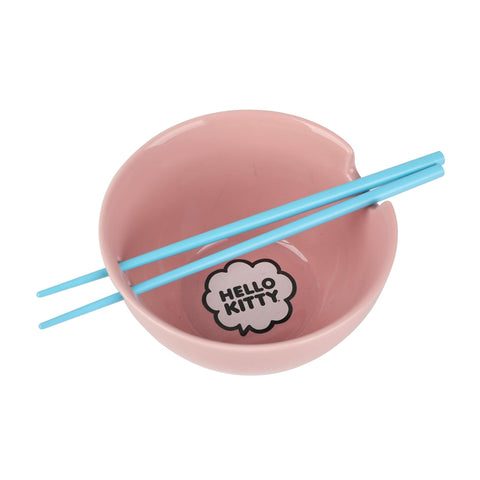 Bioworld Hello Kitty ramen bowl with wide mouth eases filling noodles.