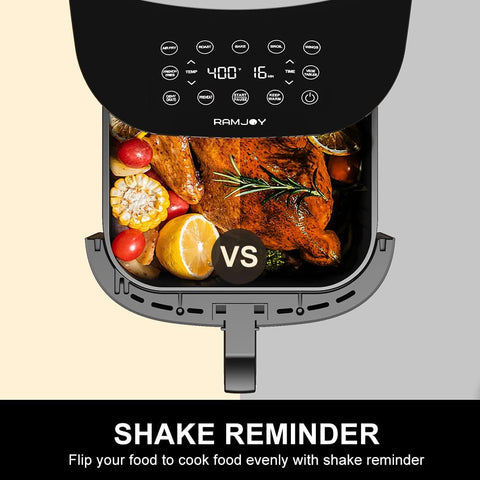 RAMJOY Air Fryer curved touchscreen panel for intuitive operation.