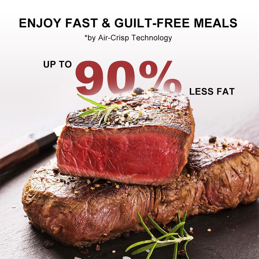 RAMJOY Air Fryer dehydration feature, creates snack chips at low heat.