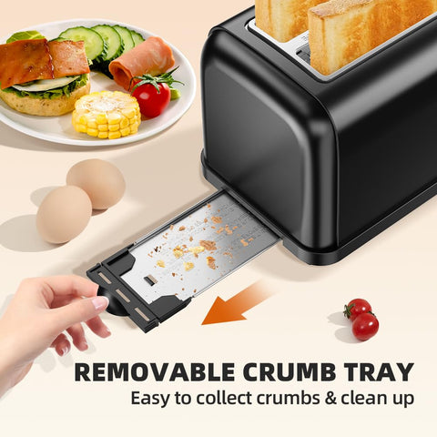 RAMJOY Black Toaster compact design with under-base cord storage.