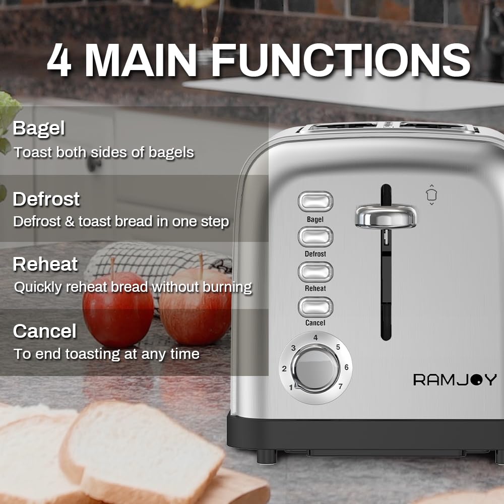 RAMJOY defrost function with blue LED indicators for clear toasting settings