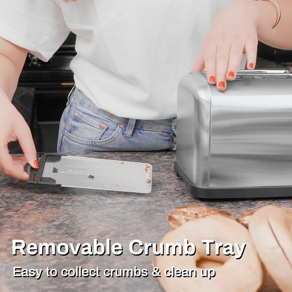 RAMJOY compact stainless steel toaster with non-slip base
