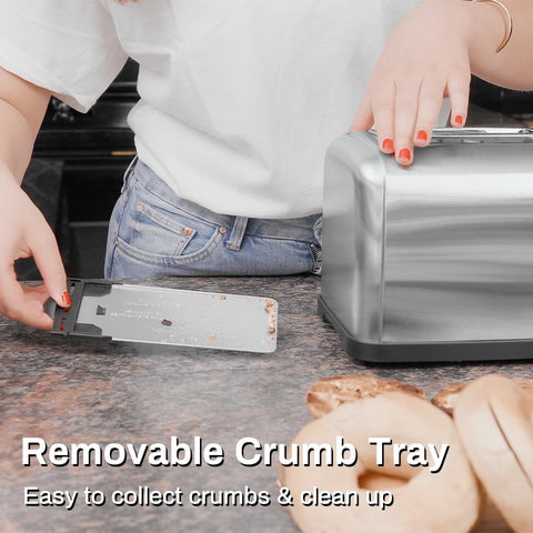 RAMJOY compact stainless steel toaster with non-slip base