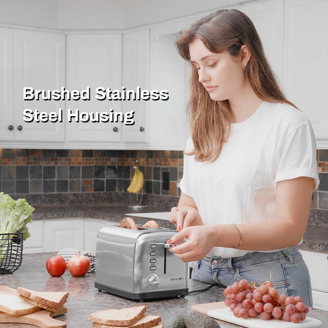 RAMJOY toaster wide slots in action to fit bagels and thick bread