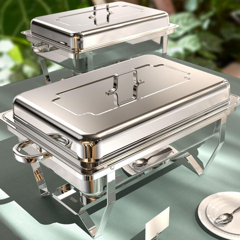 RAMVIC chafing dishes 2-pack with 9QT capacity for buffets and warm meals.
