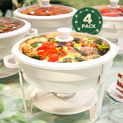 RAMVIC Maifanite-coated chafing dish front view shows natural elegance and heat retention