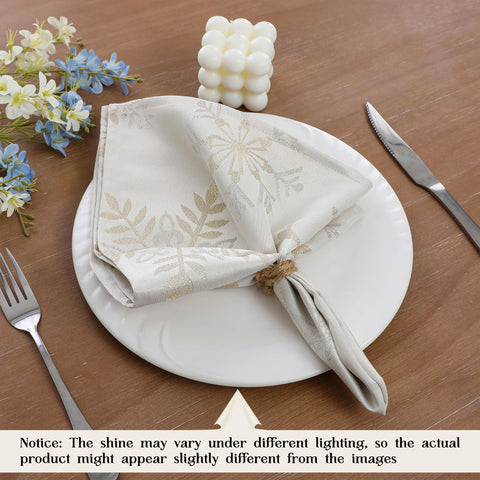 Randall Snowflake Napkins on table setting with elegant shimmer for holiday meals.