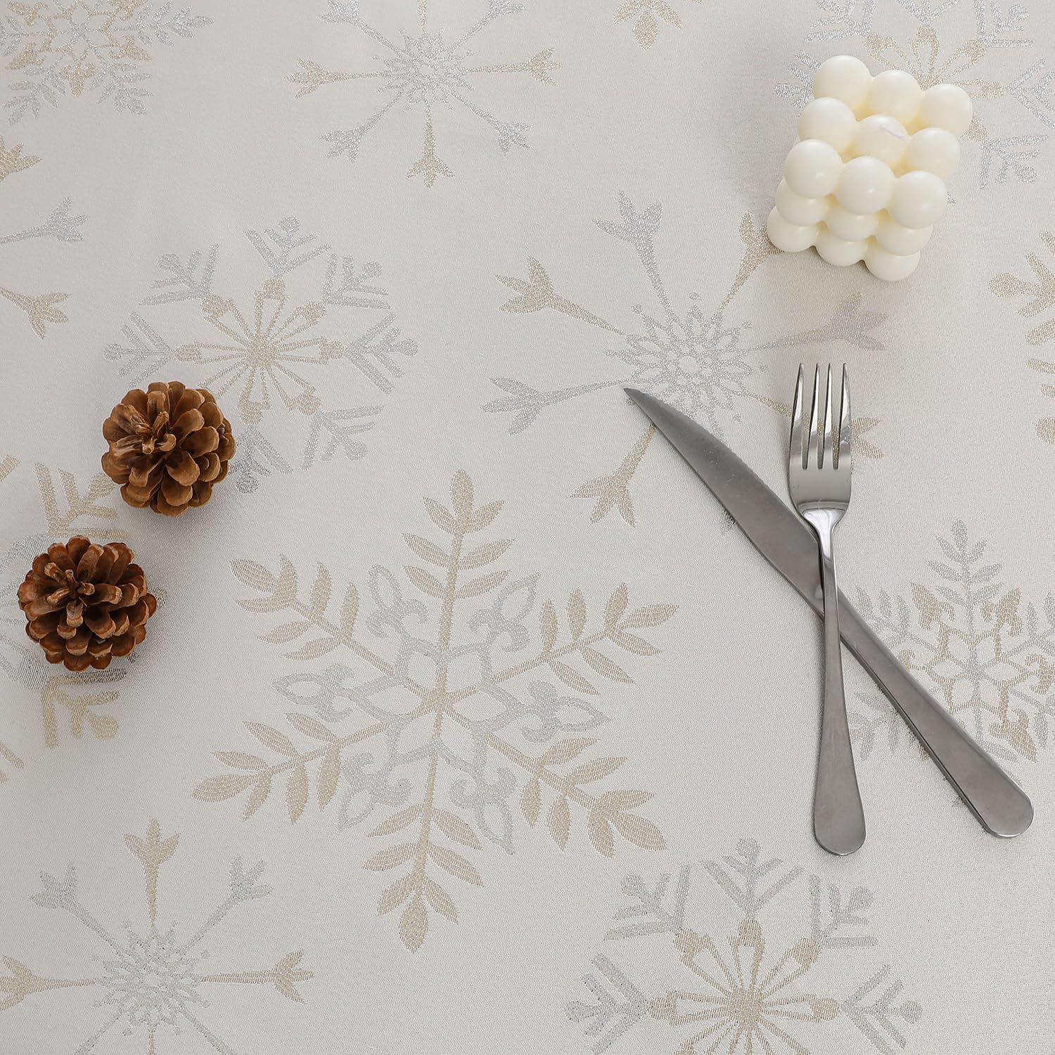 Randall kitchen counter display features metallic napkins for festive occasions.