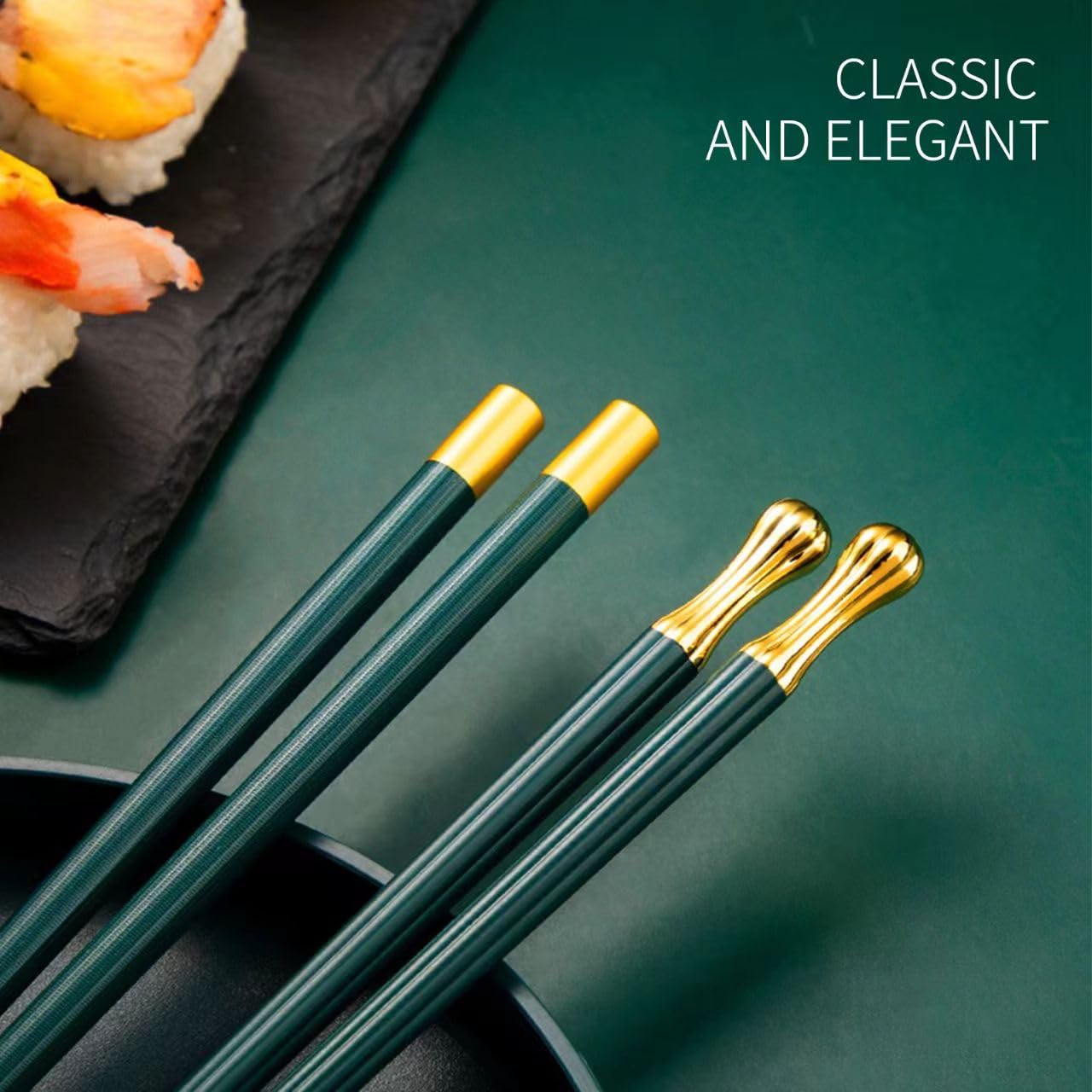 Random Mood gold and green multi-style chopsticks for elegant table appeal