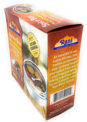 7-compartment masala dabba arranged neatly on a shelf display