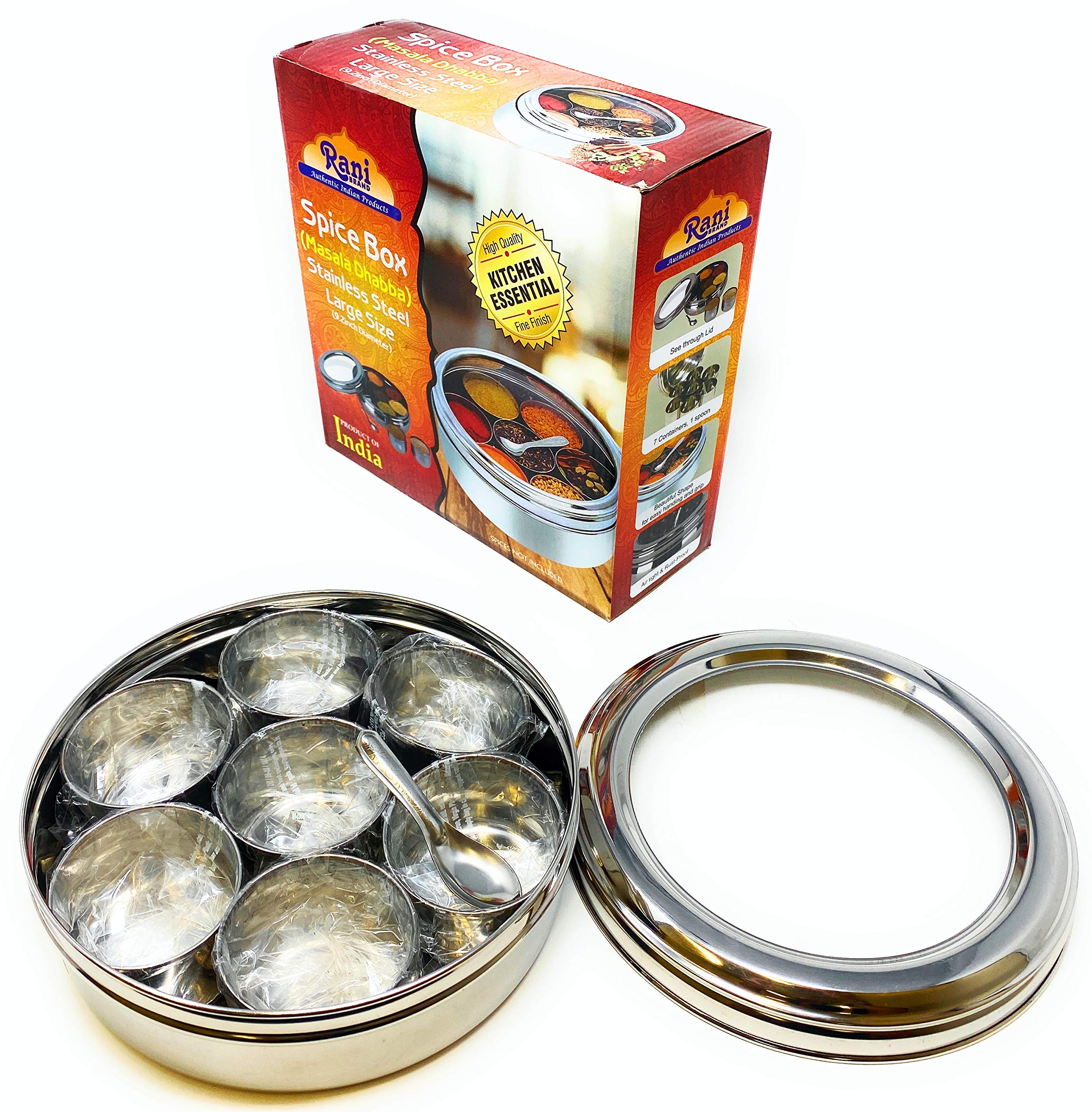 Rani Spice Box with transparent top for quick spice checks and easy access