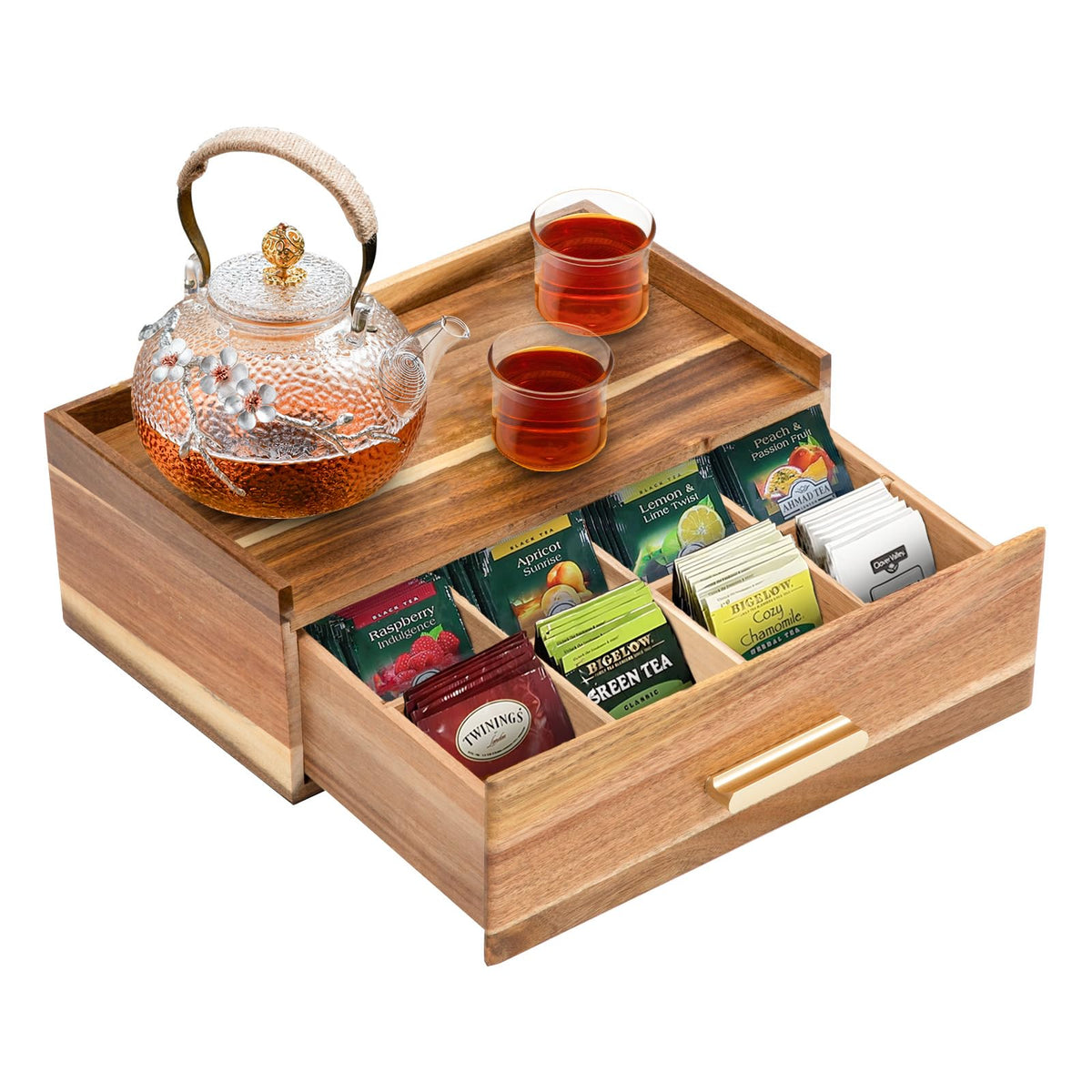 RANXFLOAT tea bag organizer with drawer on countertop keeps bags neatly organized