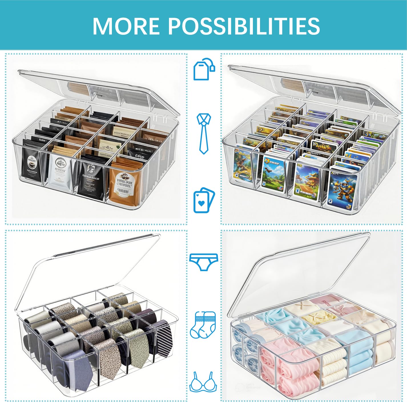 Rasydyn tea bag organizer with stackable design for compact storage.