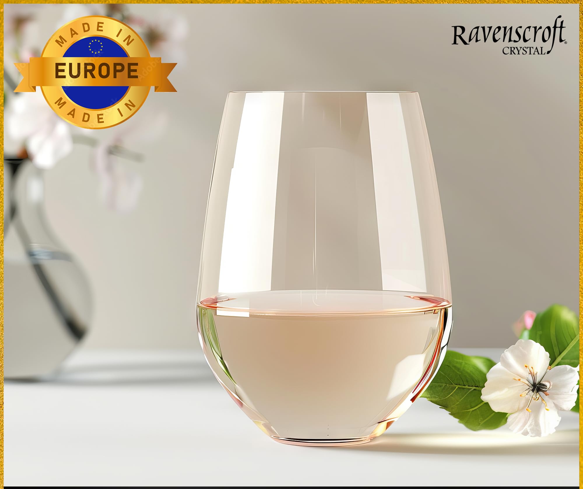 Ravenscroft elegant stemless glass presents sophisticated style for special occasions