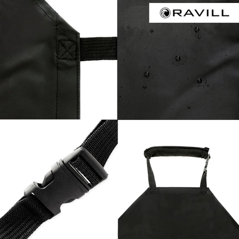 Ravill black apron on professional kitchen staff implies versatile heavy-duty performance