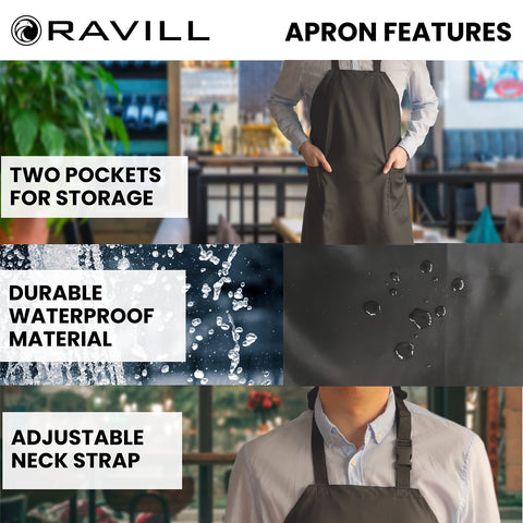 Ravill 35-inch length waterproof apron provides full torso coverage and mobility