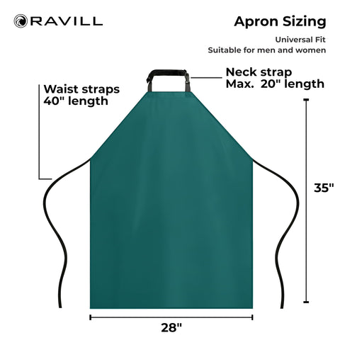 Ravill waterproof apron waist ties help secure a comfortable, adjustable fit.