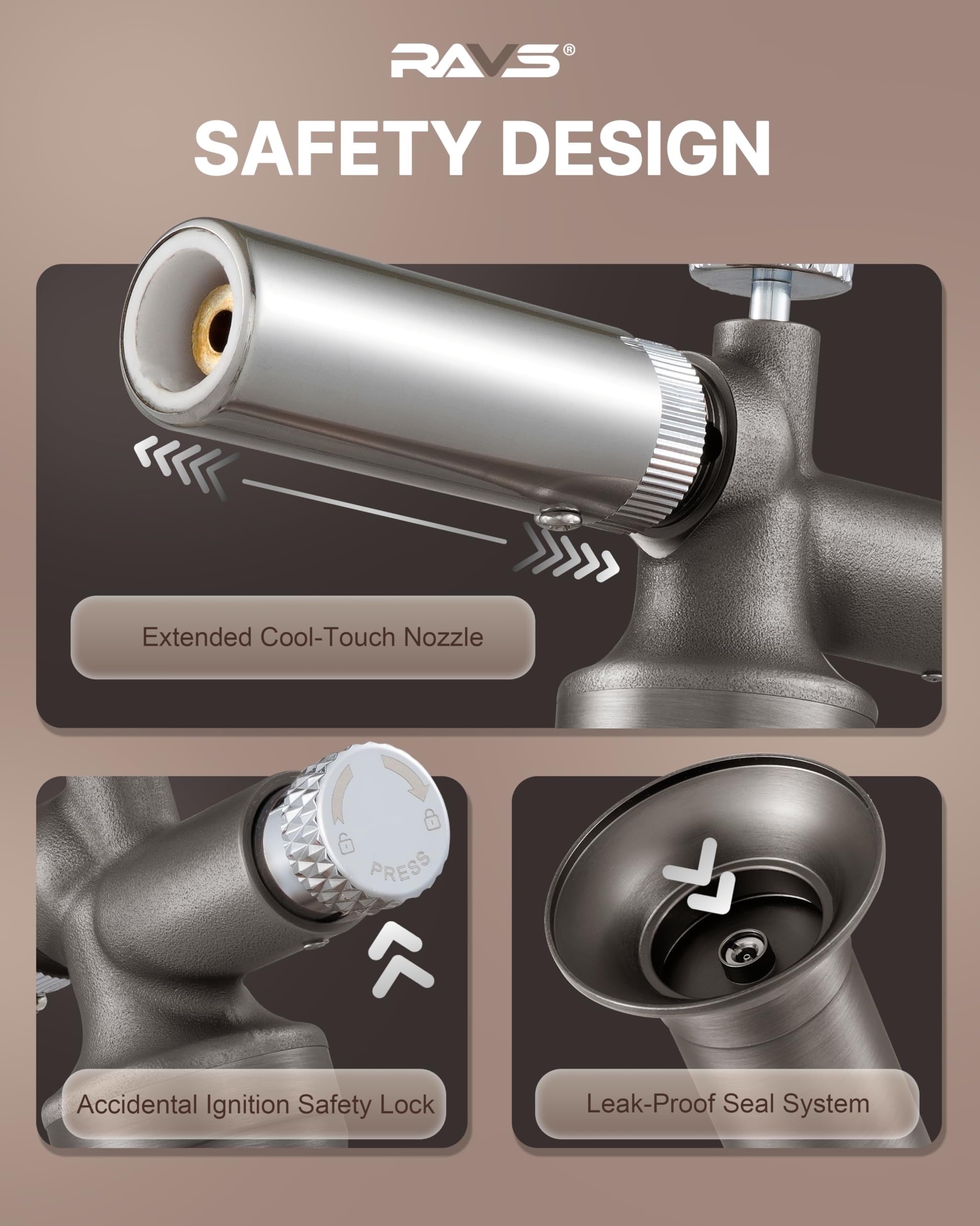 RAVS bottom-fill valve allows easy refilling with standard butane