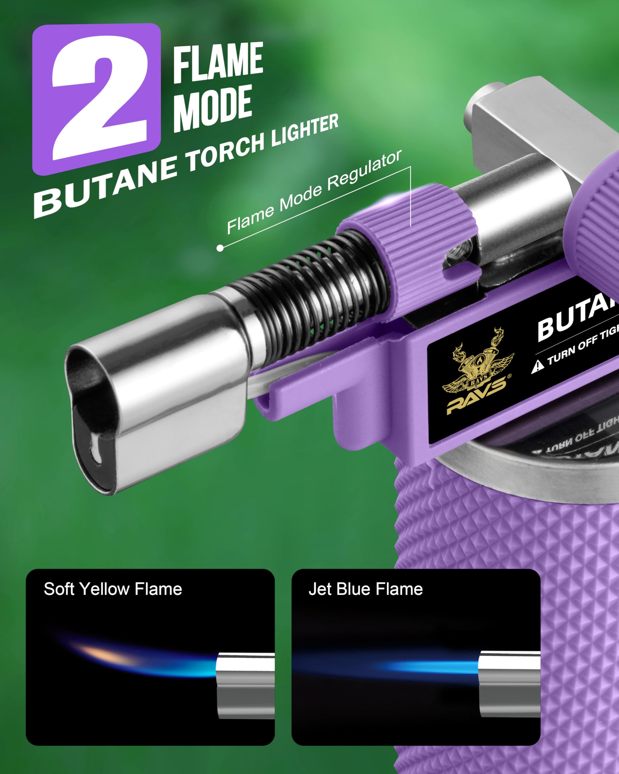 RAVS butane torch with adjustable flame for precise control.