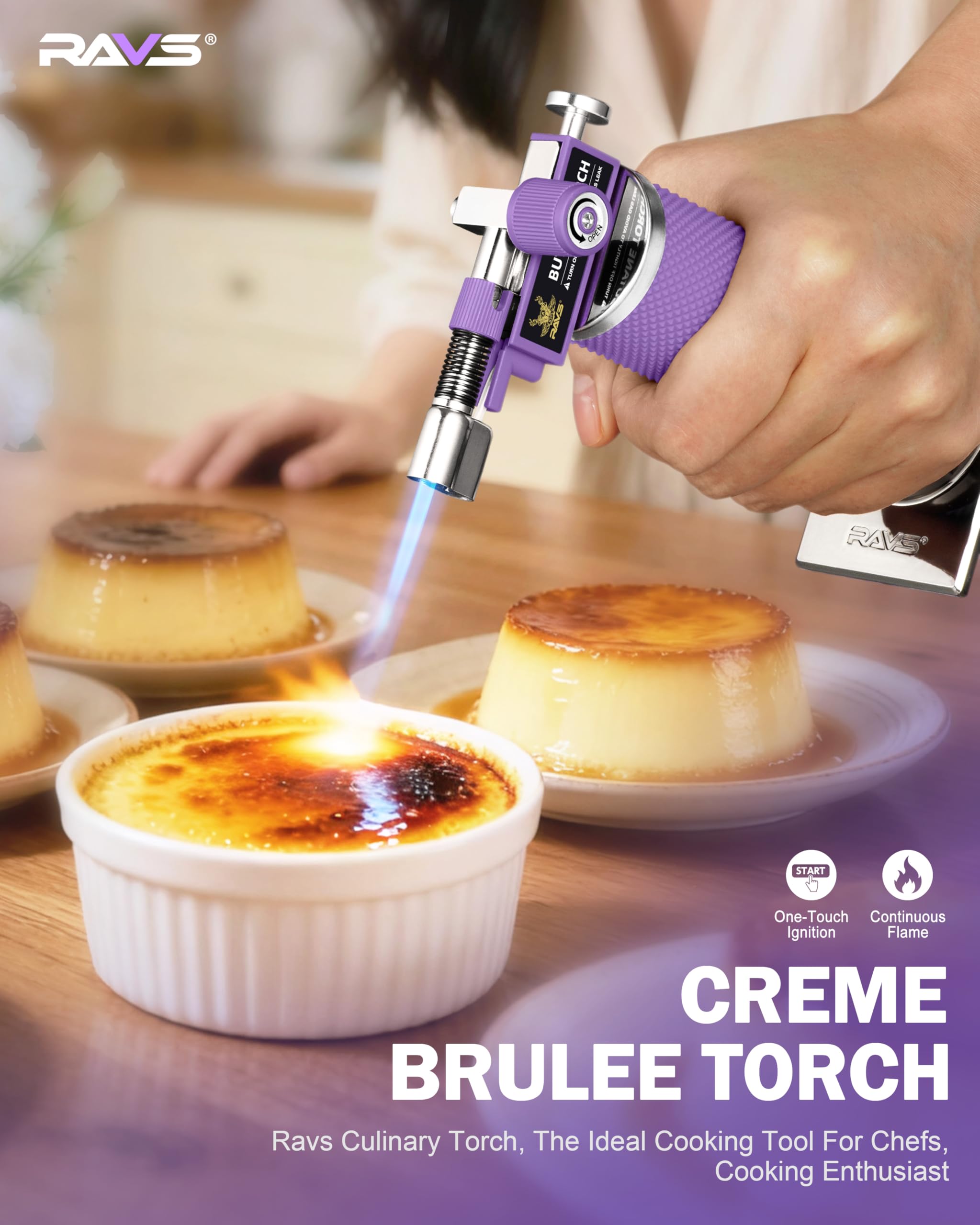RAVS butane torch highlighting ergonomic handle for comfort.
