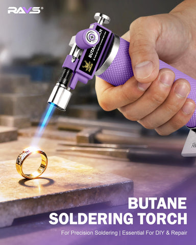 RAVS butane torch wide base to prevent tipping during use.