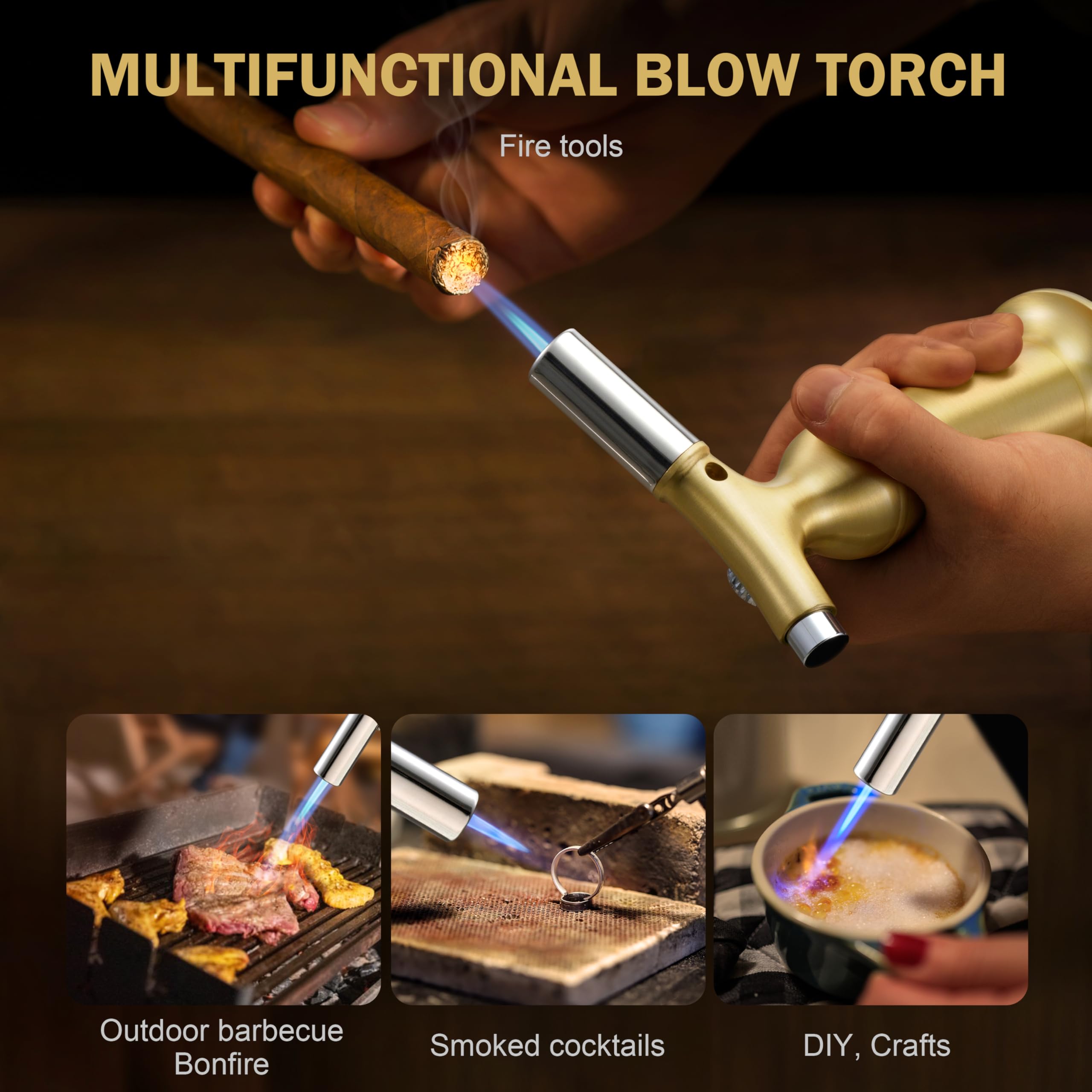 RAVS refillable butane torch compatible with common gas tanks for easy refills.